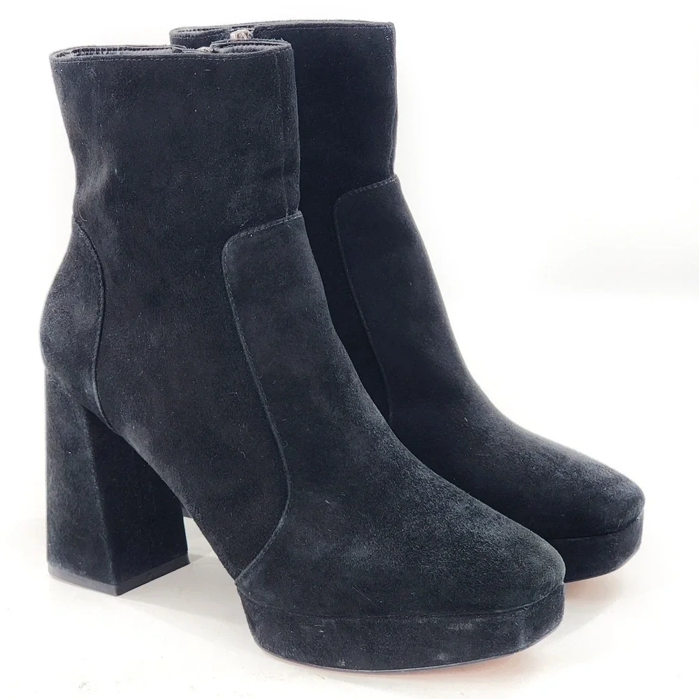 VINCE CAMUTO Penella Lux High Suede Square Toe Platform Ankle Boot Black Size 9
